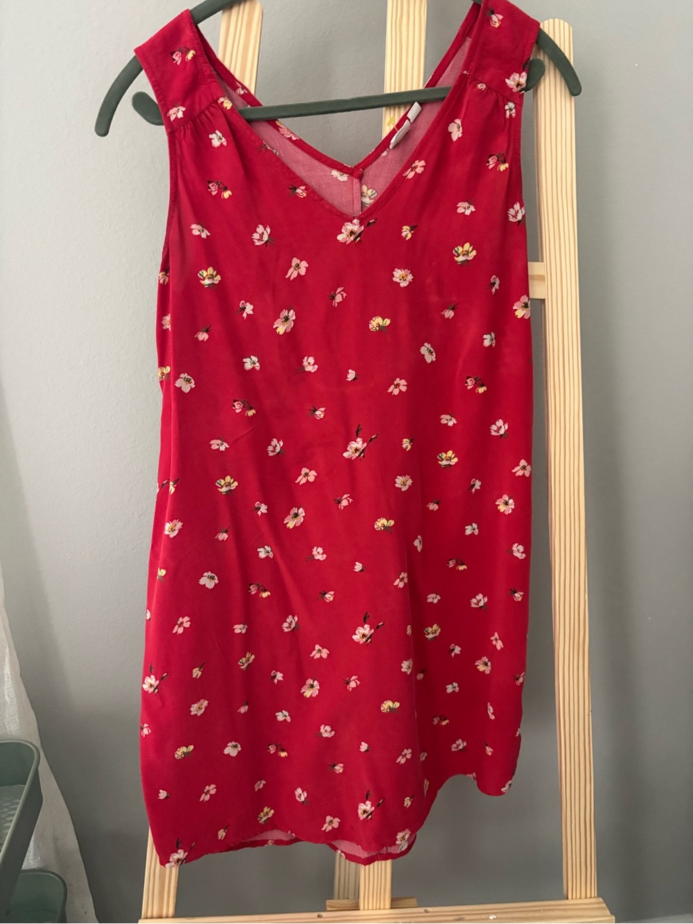 Vintage 90s GAP Red Floral Mini Dress | Ditsy Floral Sleeveless V-Neck | Y2K